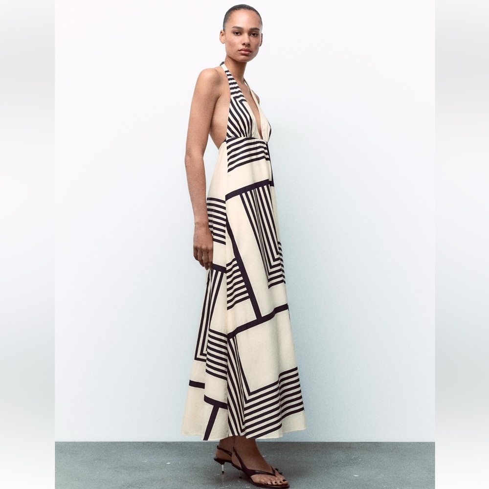 ZARA STRIPED POPLIN MIDI DRESS - Picture 5 of 13